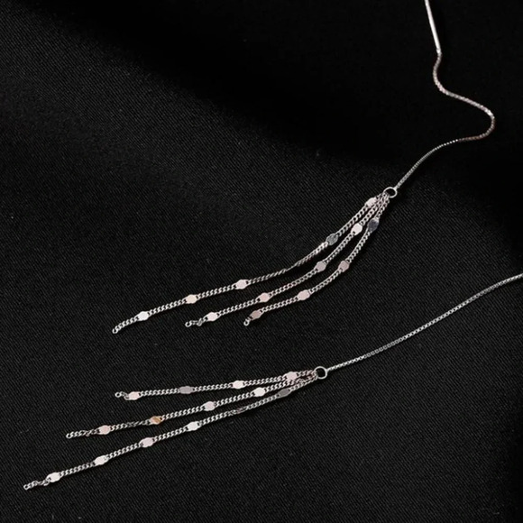 925 Sterling Silver Threader Earrings Tassel Long Chain Drop Statement Earrings - Picture 3 of 8